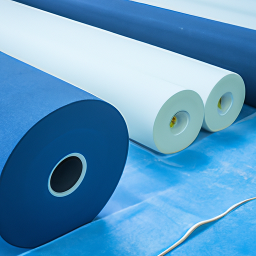 Chinese low-cost manufacturer of adhesive polyester fabric backing felt rolls, floor protection during construction period, blue white felt rolls, Chinese factory,